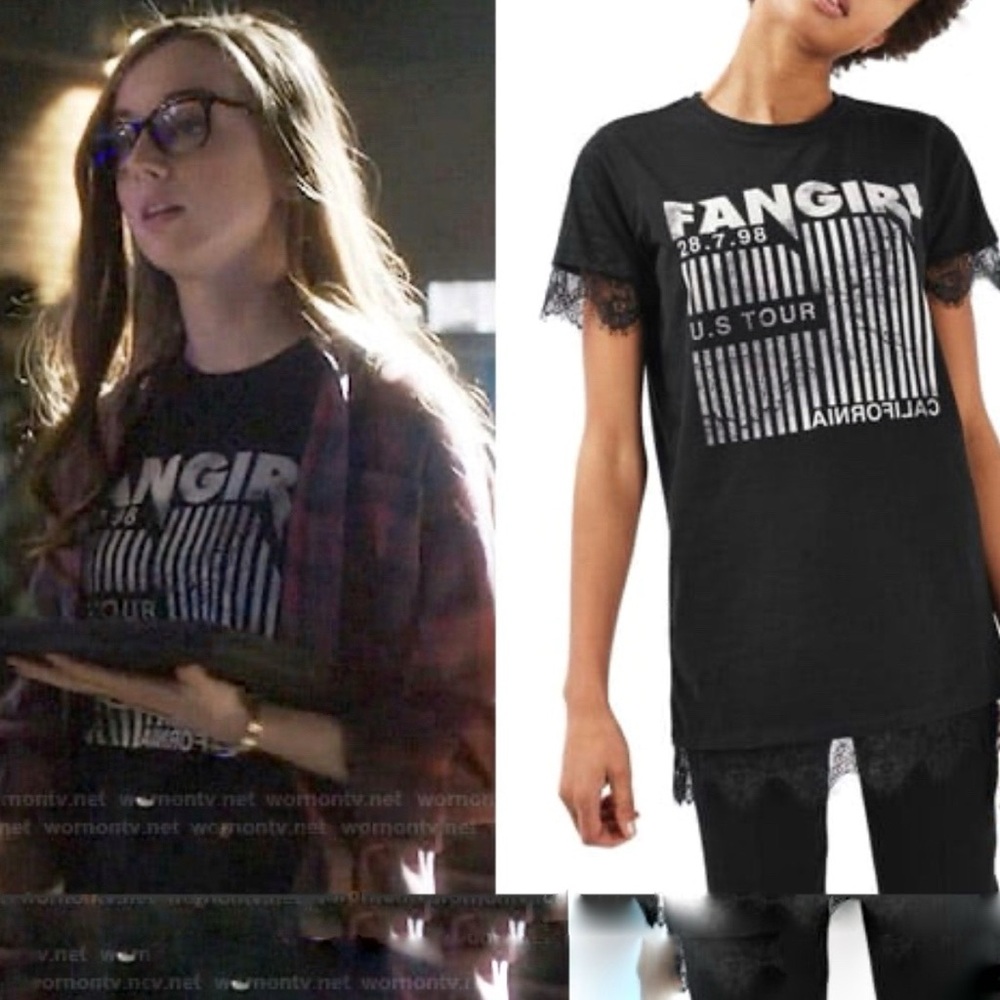 TOPSHOP ASO Fangirl T-Shirt Worn On TV Lace Trim Size Small/4 NWOT